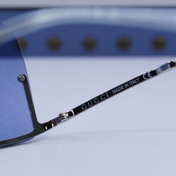 Gucci GG1560S 003 Shield Sunglasses - Silver/Blue - Picture 8 of 10